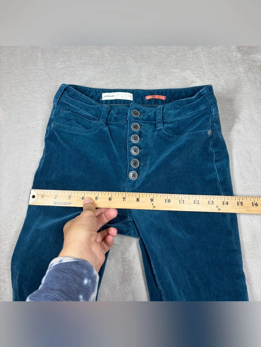 Anthropologie Pilcro Teal Blue High Rise Skinny Cropped Corduroy Retro Pants 26